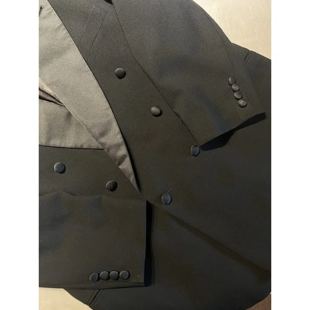 Joseph Abboud Mens 44L 36x29 Black Tuxedo Double Breasted Virgin Wool